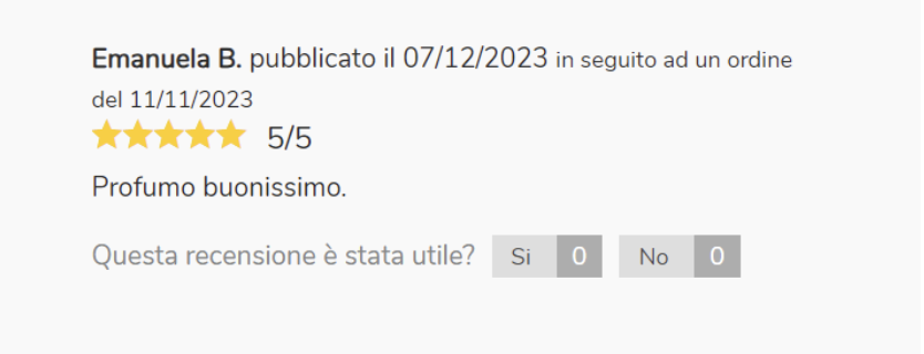 Esempio di recensione visualizzata sulla pagina di un prodotto del brand I love profumeria - UGC
