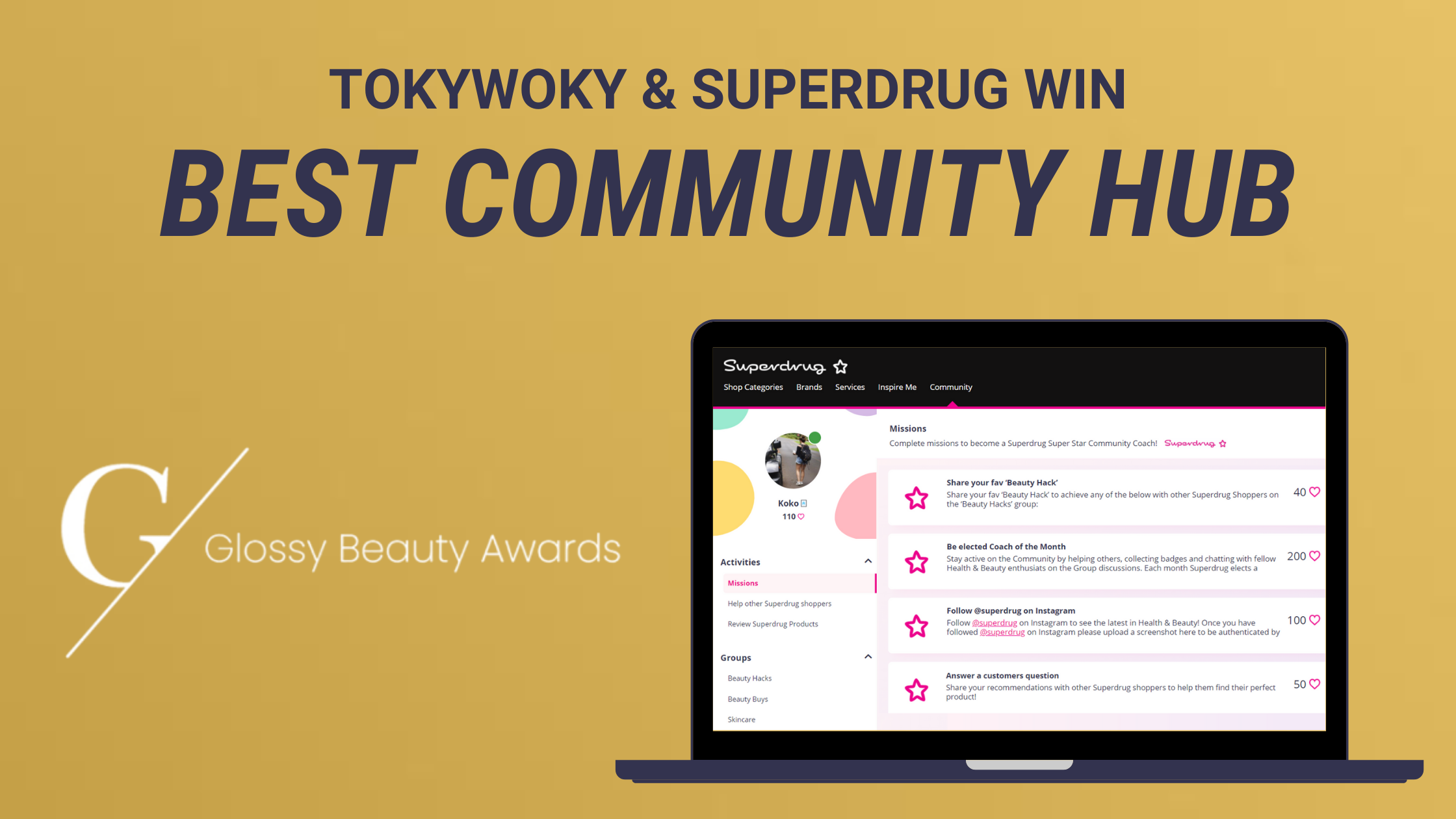 Best Community Hub win goes to TokyWoky and Superdrug at Glossy Awards