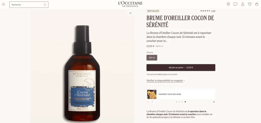 Site Occitane produit brume