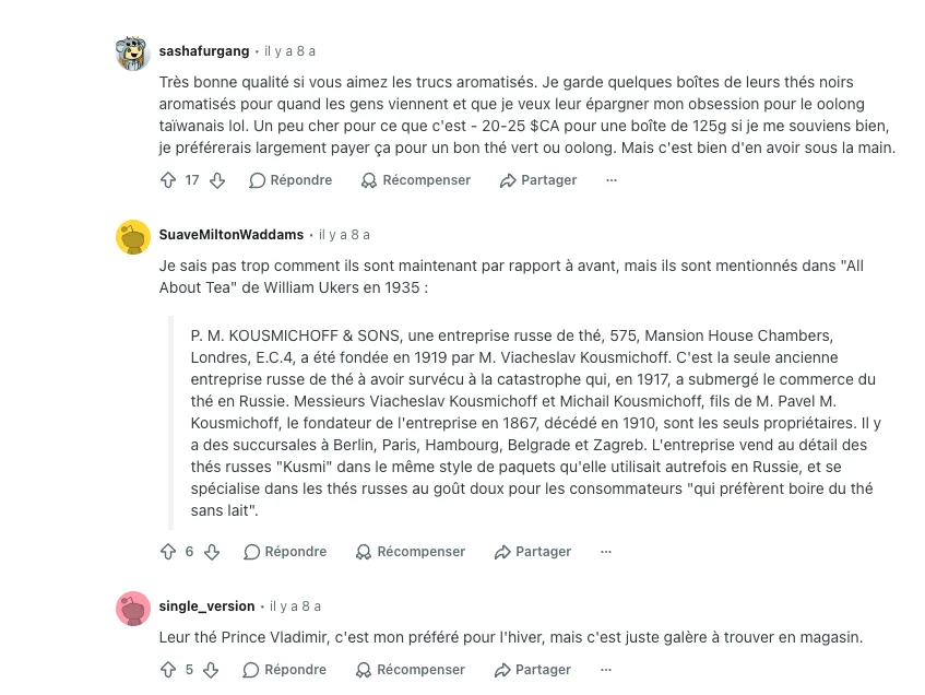 Capture avis Reddit Kusmi Tea