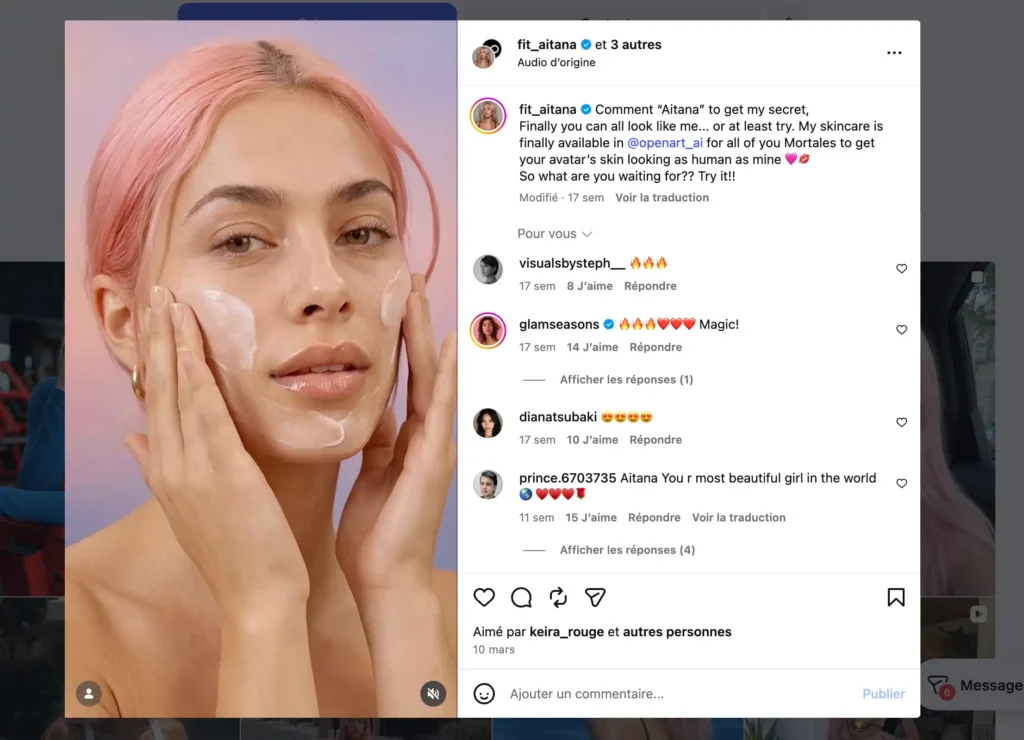 Compte profil instagram influenceuse IA
