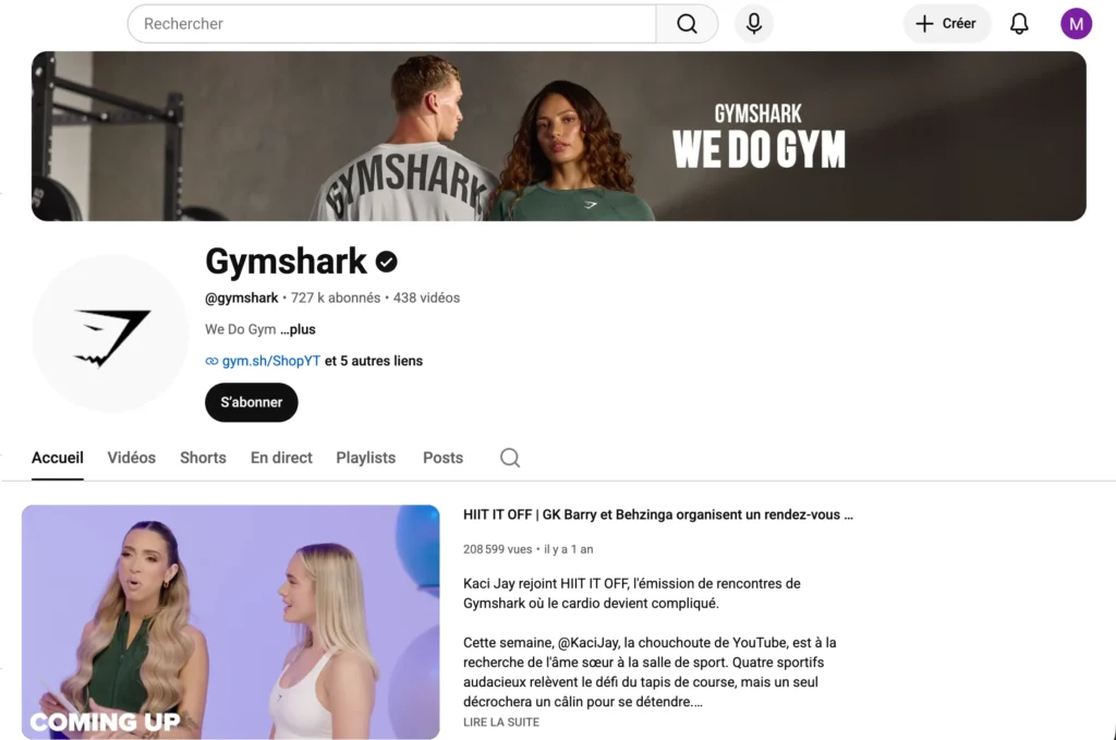 Chaine Youtube Gymshark