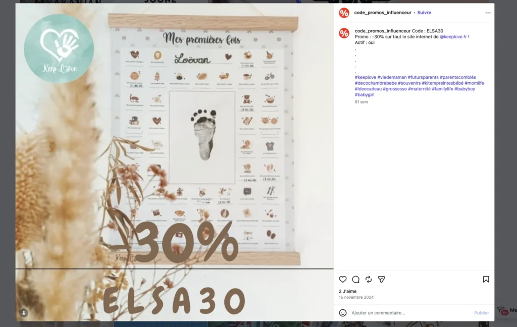 Code promo instagram
