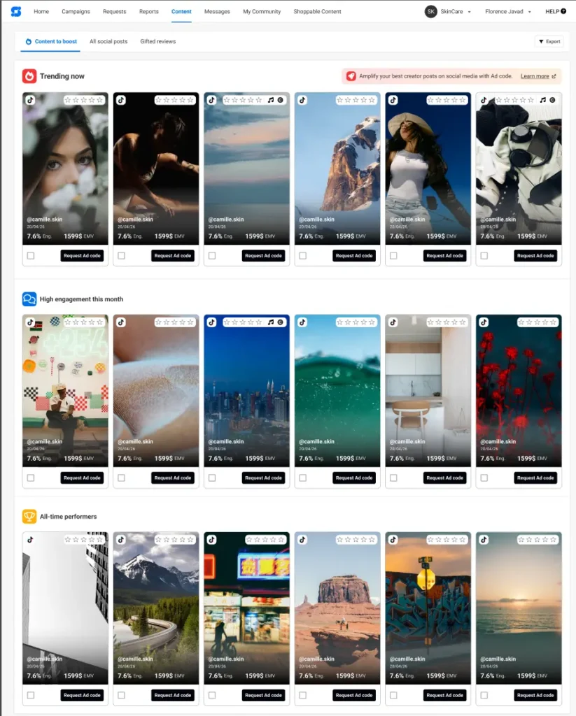 Plateforme Influencer Marketing Content hub feature